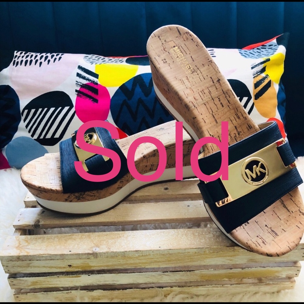 Michael Kors Navy Wedges Logo Sandal leather cork